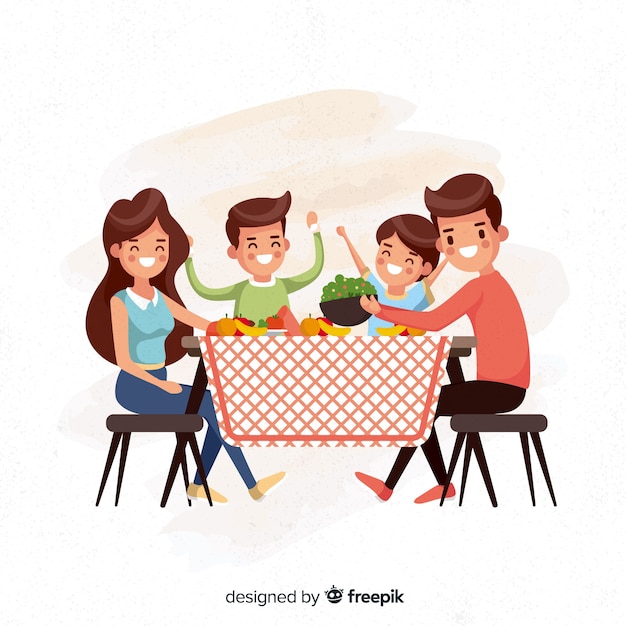 Flat family around the table