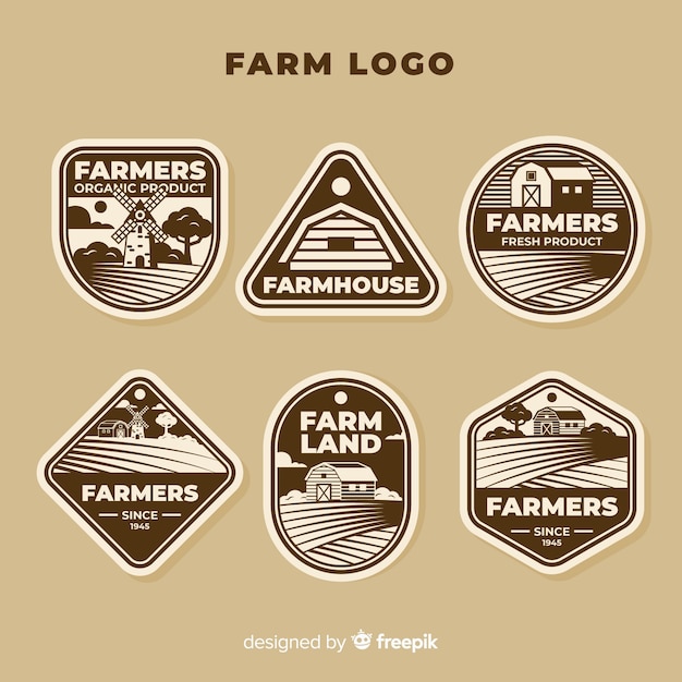 Vector flat farm logo collection