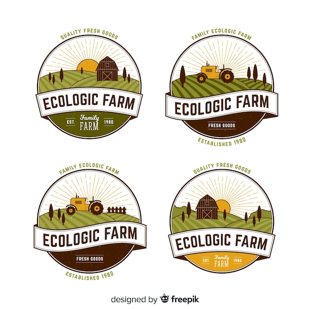 Vector flat farm logo collection