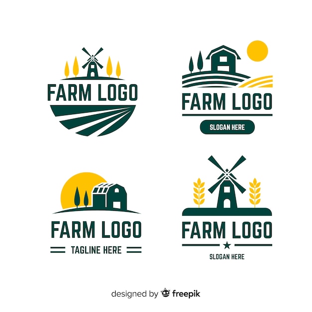 Flat farm logo template collection