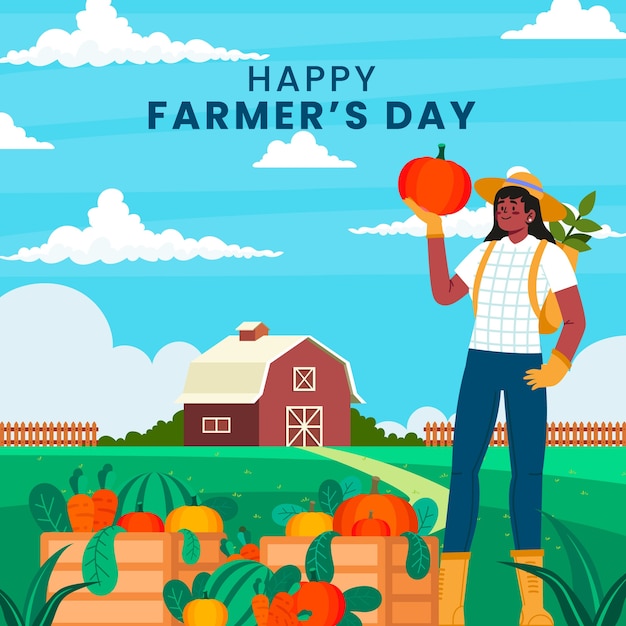 Flat farmer's day celebration illustration