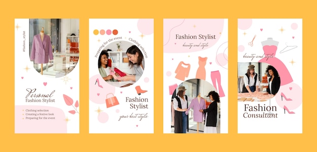 Flat fashion stylist career instagram stories collection