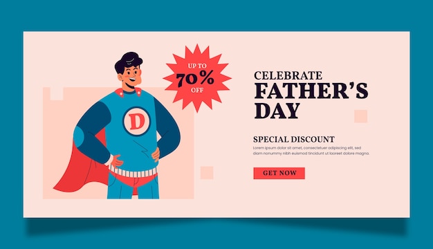 Flat father's day horizontal sale banner template