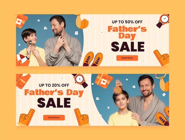 Flat father's day horizontal sale banner template