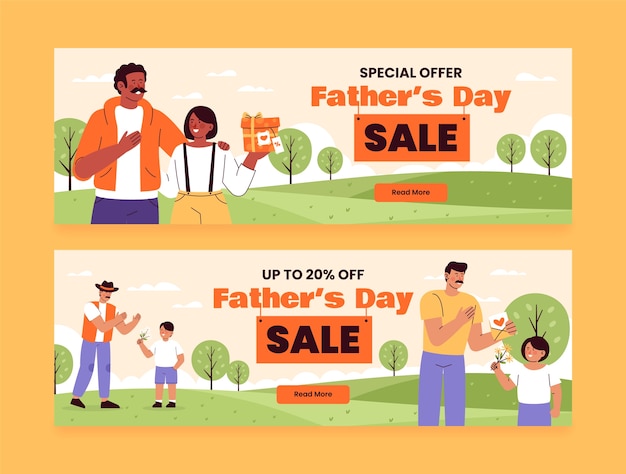 Flat father's day horizontal sale banner template