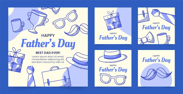 Flat father's day instagram posts collection