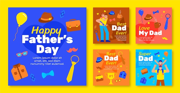 Flat father's day instagram posts collection