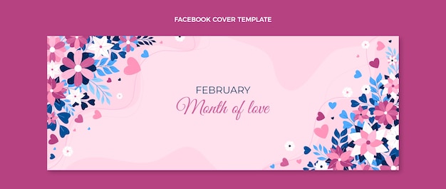 Flat february month of love social media cover template