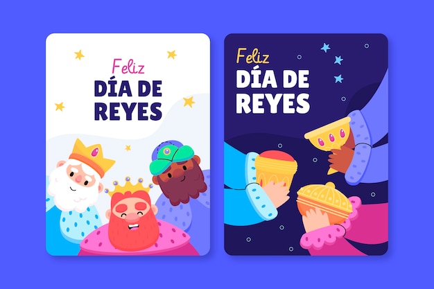 Flat feliz dia de reyes greeting card template