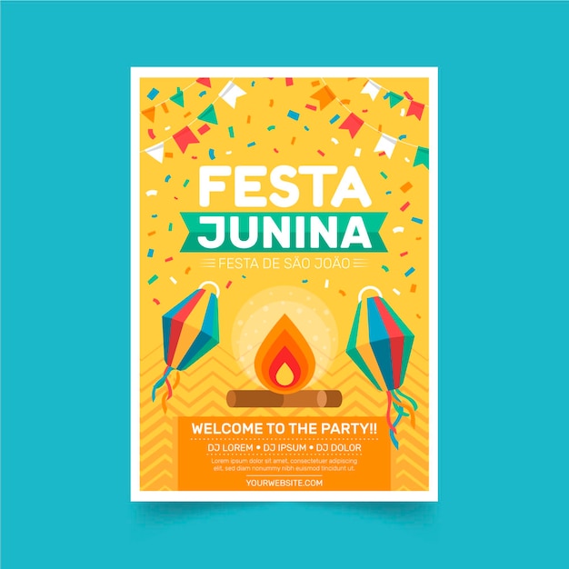 Flat festa junina vertical poster template