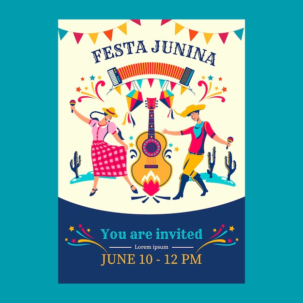 Vector flat festas juninas poster template