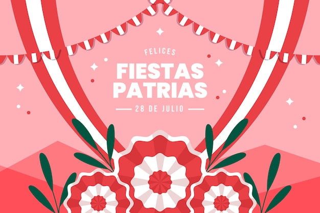 Flat fiestas patrias background with rosettes