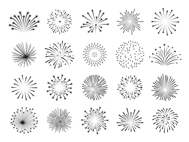 Flat fireworks Lines firework icons simple new year festival saluting Shining celebration party objects simple carnival sparkle tidy vector symbols