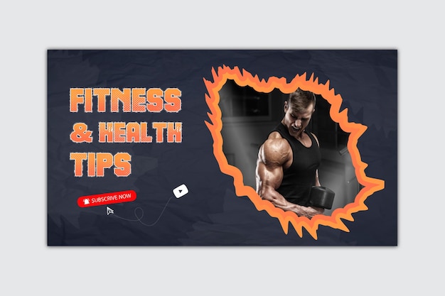 Flat fitness and gym training thumbnail design template