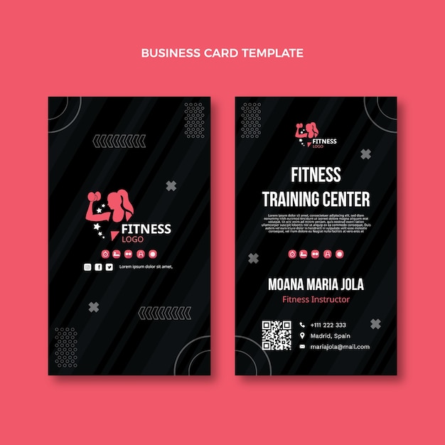 Flat fitness vertical business card template