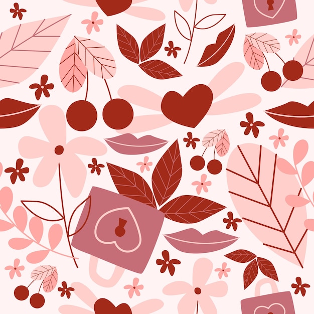 Flat floral abstract valentines day pattern design