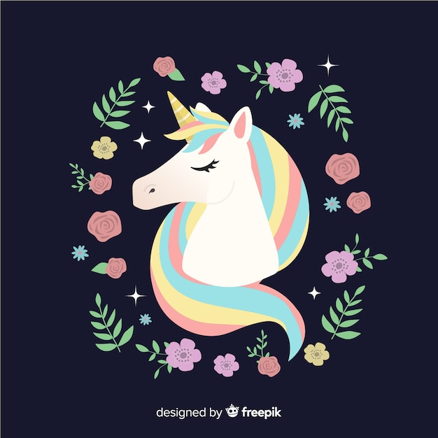 Flat floral cute unicorn background