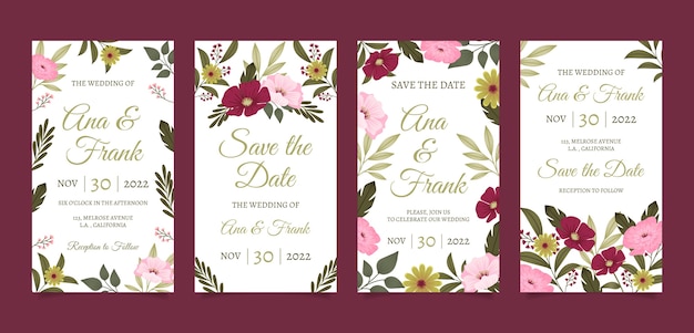 Flat floral wedding instagram stories collection