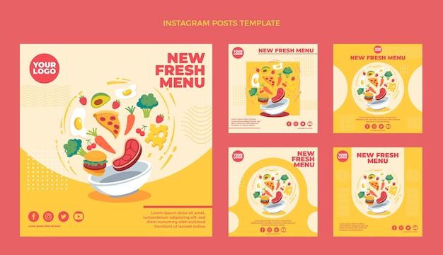 Flat food instagram posts template