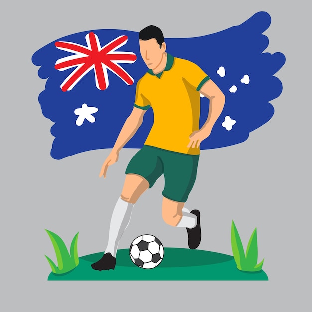 flat football player with Australia flag background