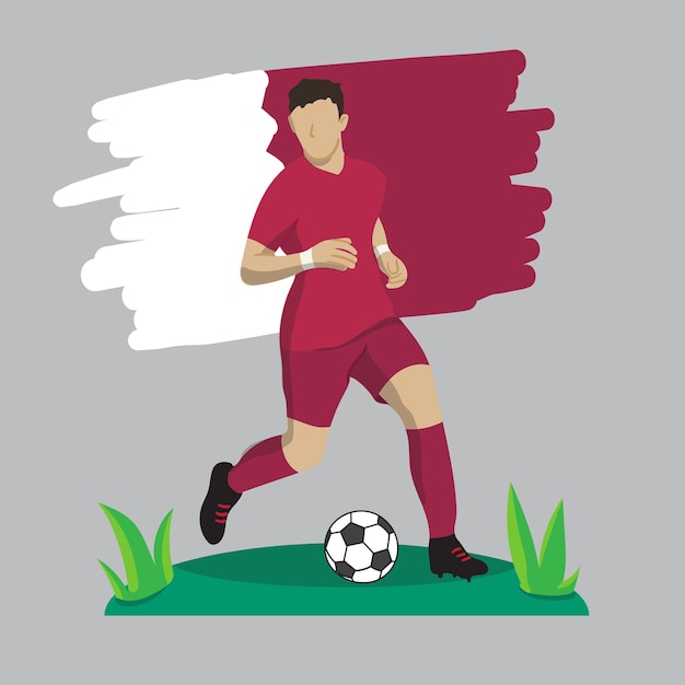 flat football player with Qatar flag background