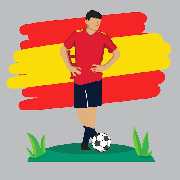 flat football player with Spain flag background