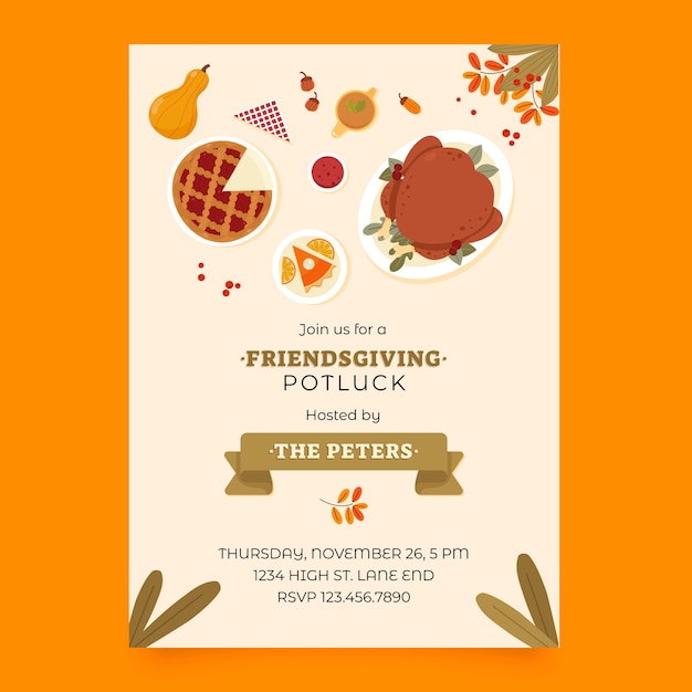 Flat friendsgiving invitation template