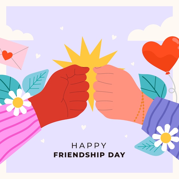 Flat friendship day illustration with friends fist bumping