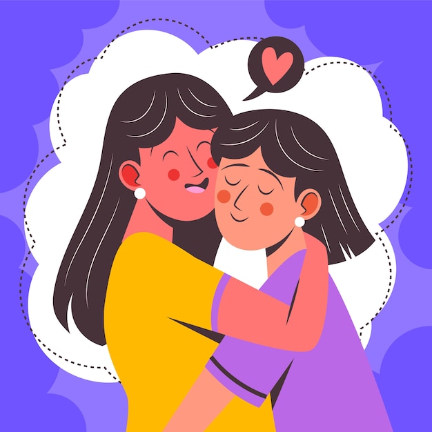 Flat friendship day illustration with friends hugging each other