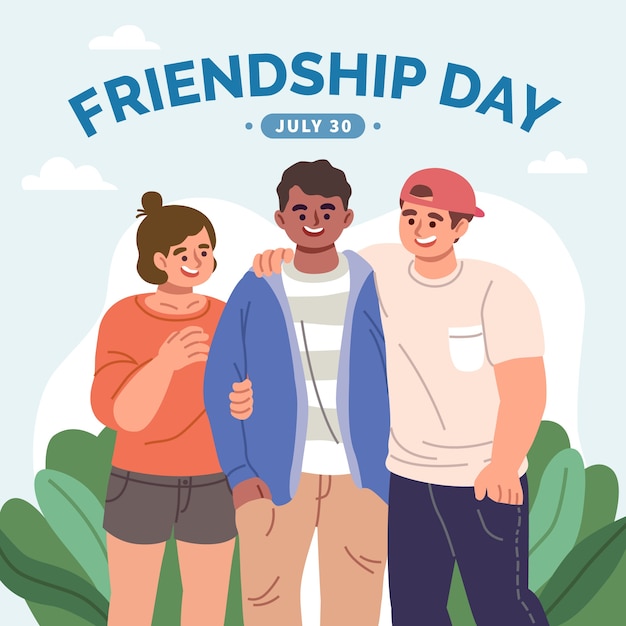 Flat friendship day illustration with friends