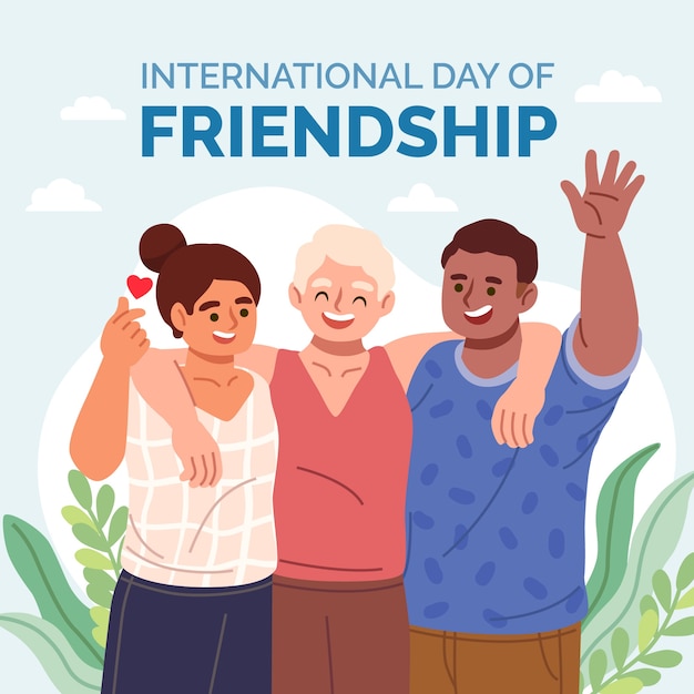 Flat friendship day illustration with friends