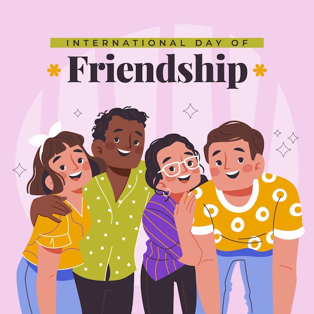 Flat friendship day illustration with friends