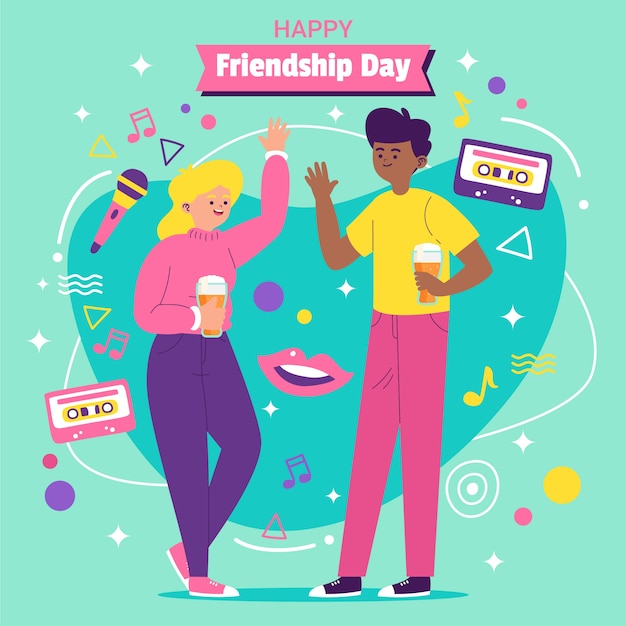 Flat friendship day illustration with group of friends