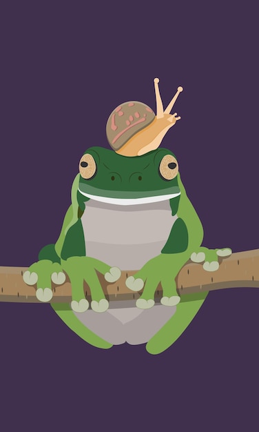 Flat frog character snail wildlife vector