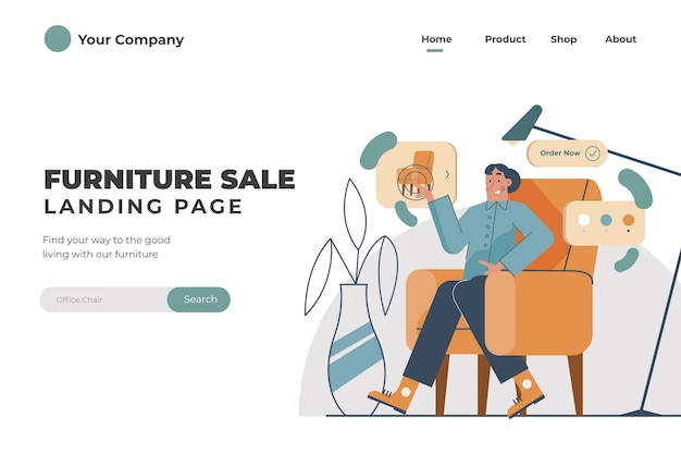 Vector flat furniture sale landing page template