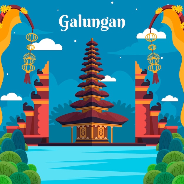 Flat galungan celebration illustration