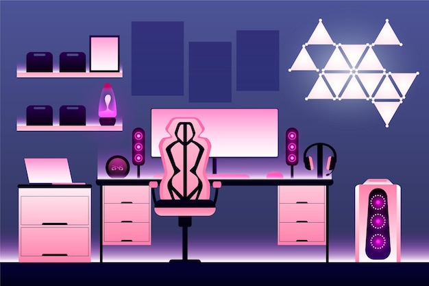 Vector flat gamer room illustrated