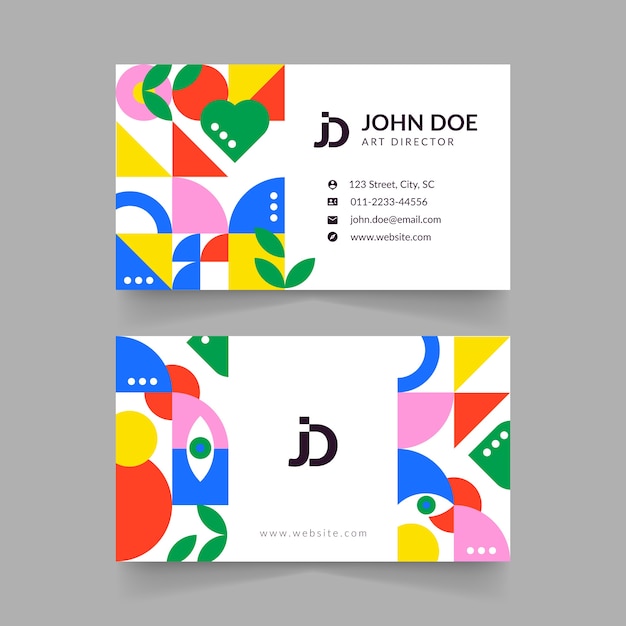 Vector flat geometric double-sided horizontal business card template