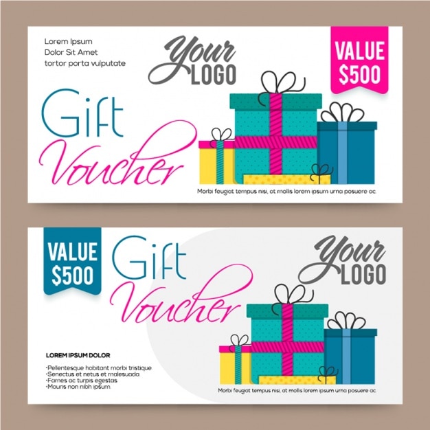 Vector flat gift vouchers with decorative presents