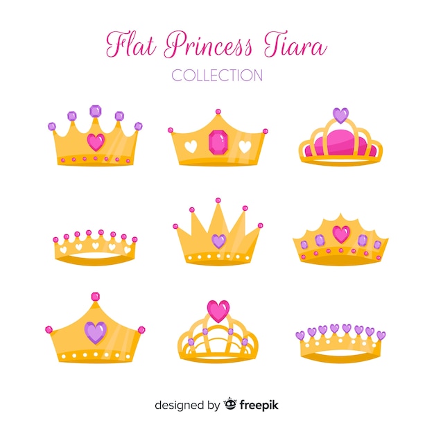 Flat golden princess tiara collection