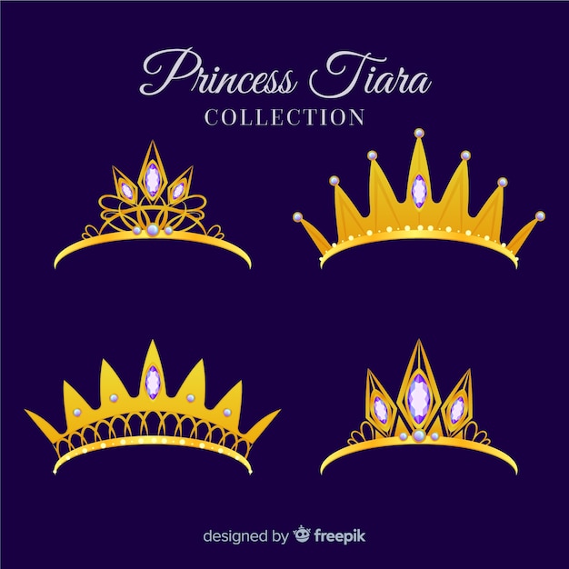 Vector flat golden princess tiara collection