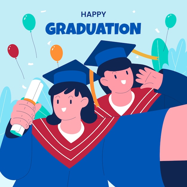 Flat graduation kids illustration