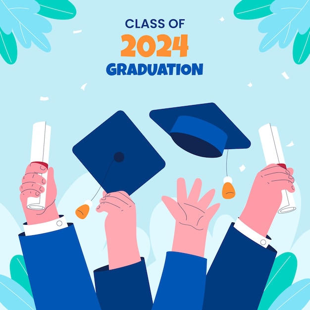 Flat graduation kids illustration