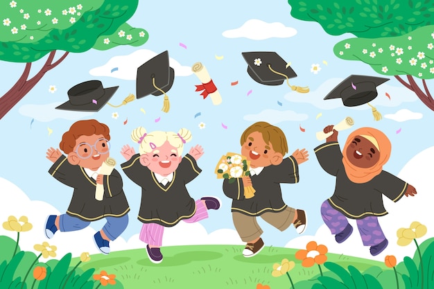 Flat graduation kids illustration