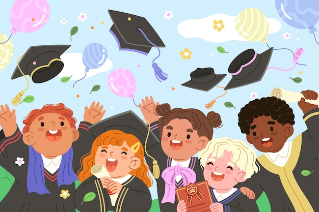 Flat graduation kids illustration