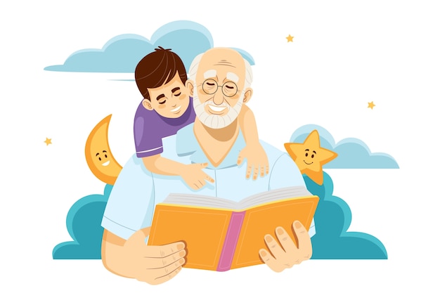 Flat grandparents day illustration with grandfather and grandchild