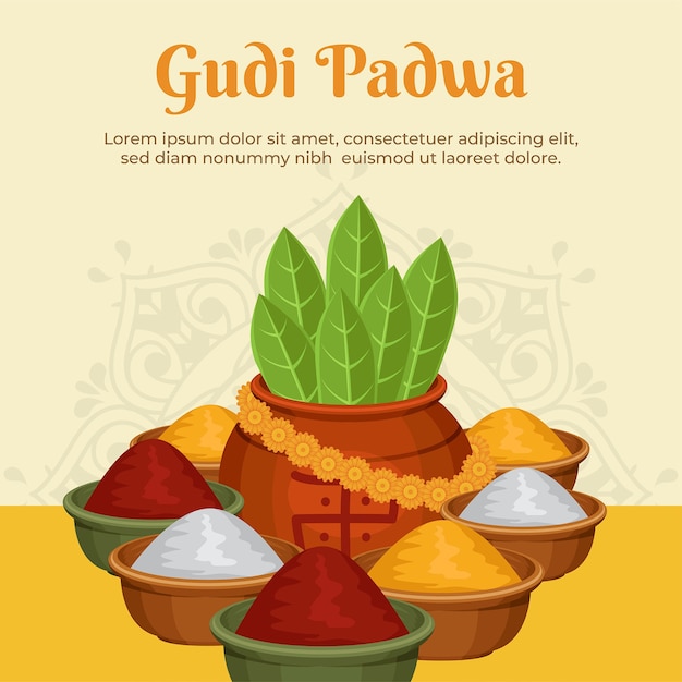 Flat gudi padwa festival celebration illustration