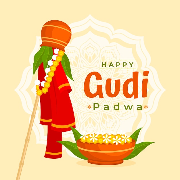 Flat gudi padwa illustration