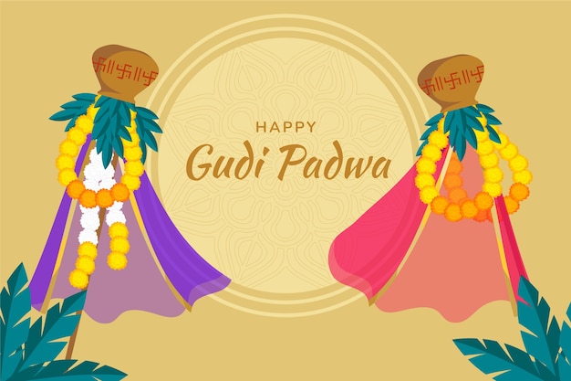 Flat gudi padwa illustration