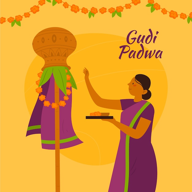 Flat gudi padwa illustration